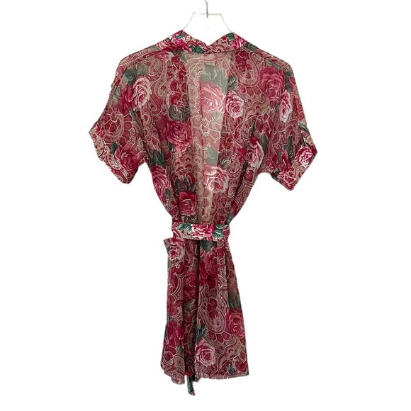 CIRCA 2000 Sheer Floral Short Sleeve Robe Lingerie Loungewear Coverup - Picture 2 of 6